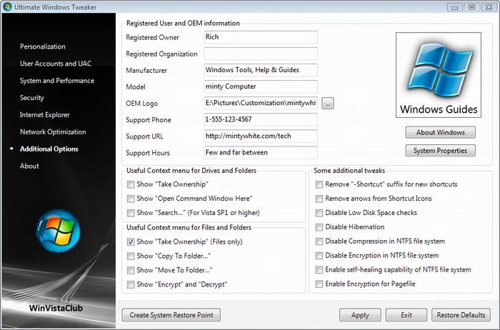 Ultimate Windows Tweaker 2.1 License model Free Limitations Not available O...